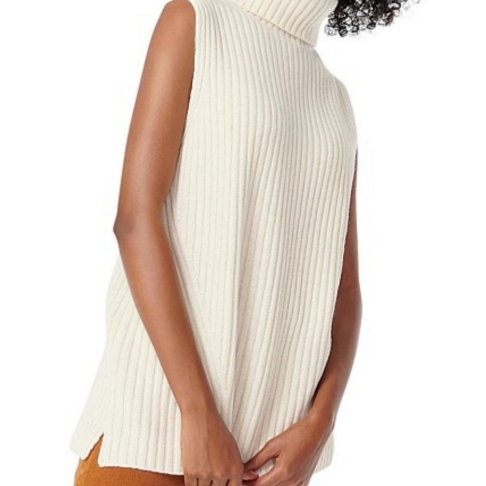 J. Crew Cream Merino Wool Ribbed Knit Sleeveless Turtleneck Sweater
